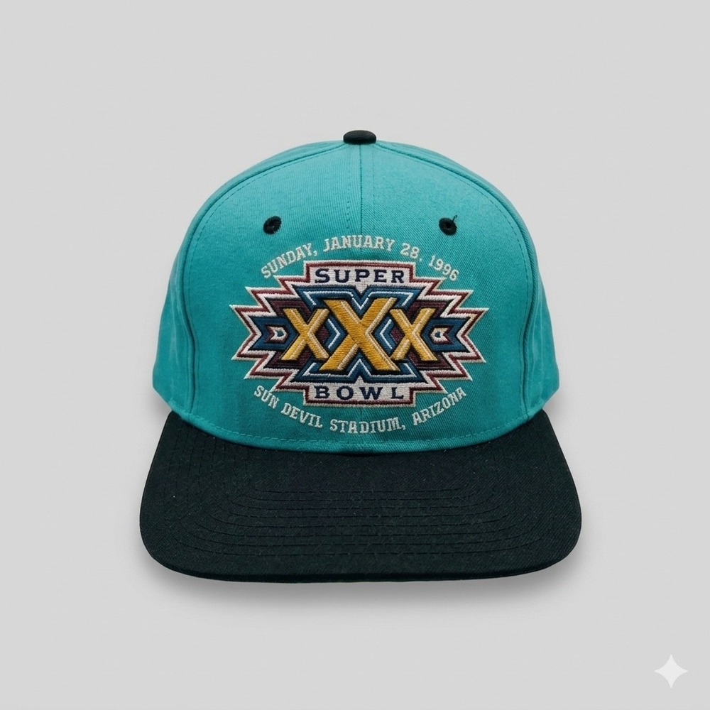 Vntg 1996 Super Bowl XXX 30 Snapback Hat Cap Teal‎ Black Arizona NFL Embroidered